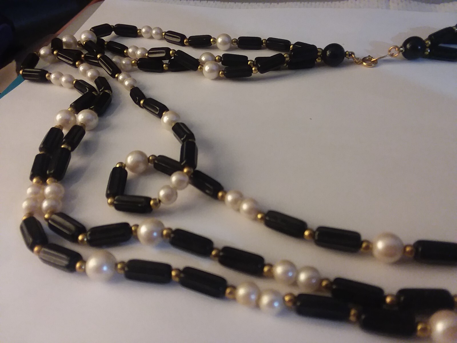 24″ Black and Faux Pearl “TM Trifari” Multiple Strand Necklace 05-01-2024