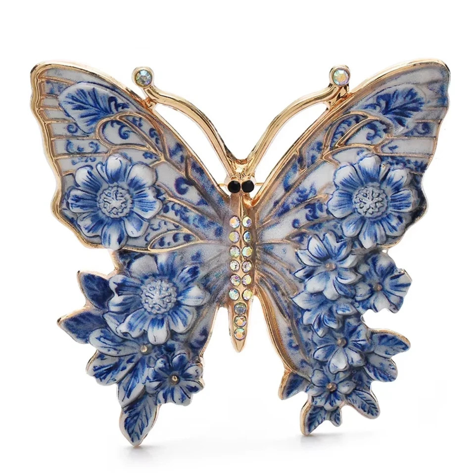 Vintage Big Flower Butterfly Brooch Pin – Rhinestone Mother’s Day Gift for Her