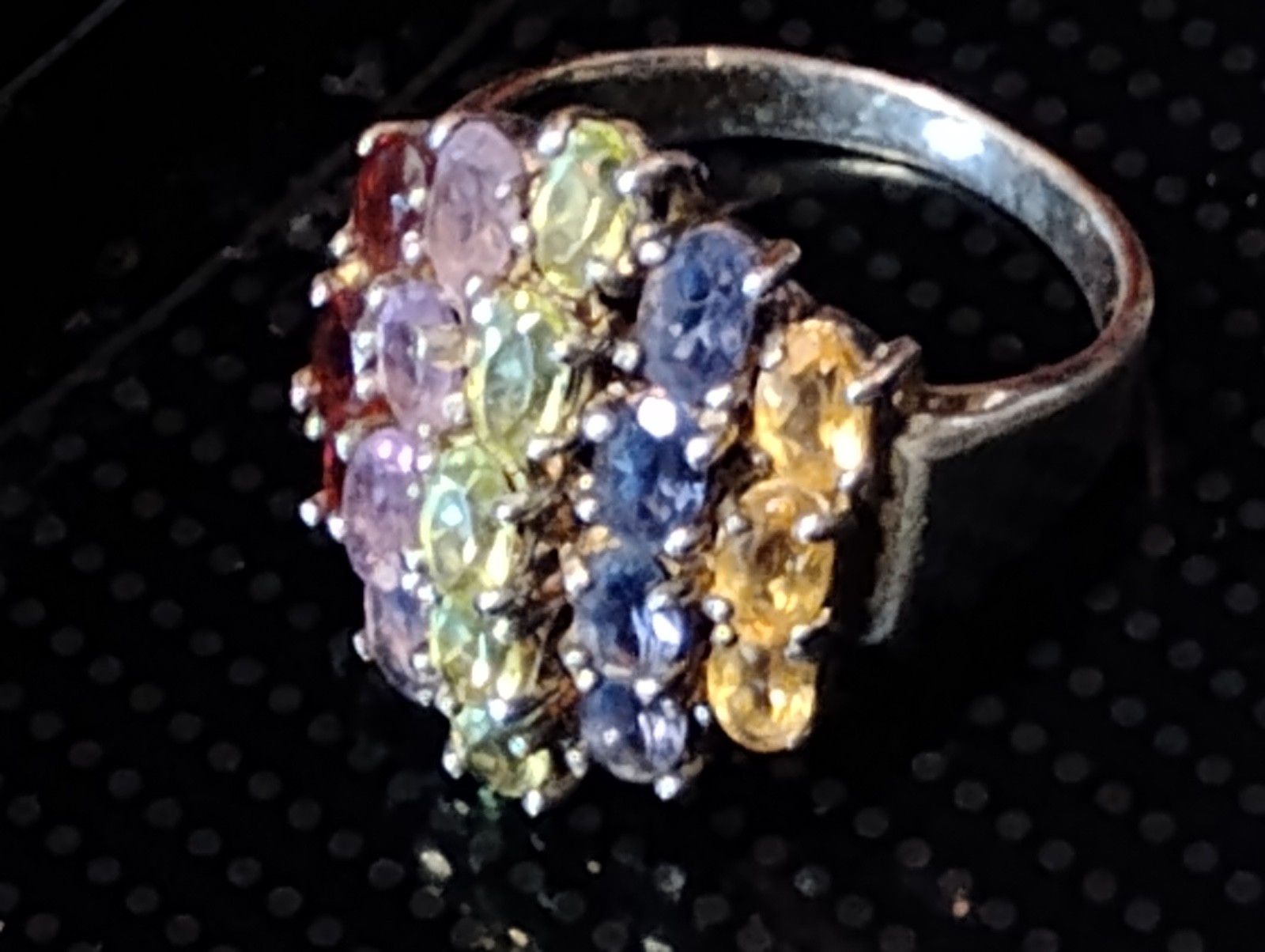 Vintage Ring Sterling Silver Rainbow Multi Gemstone Gem Sapphire/Peridot/Citrine