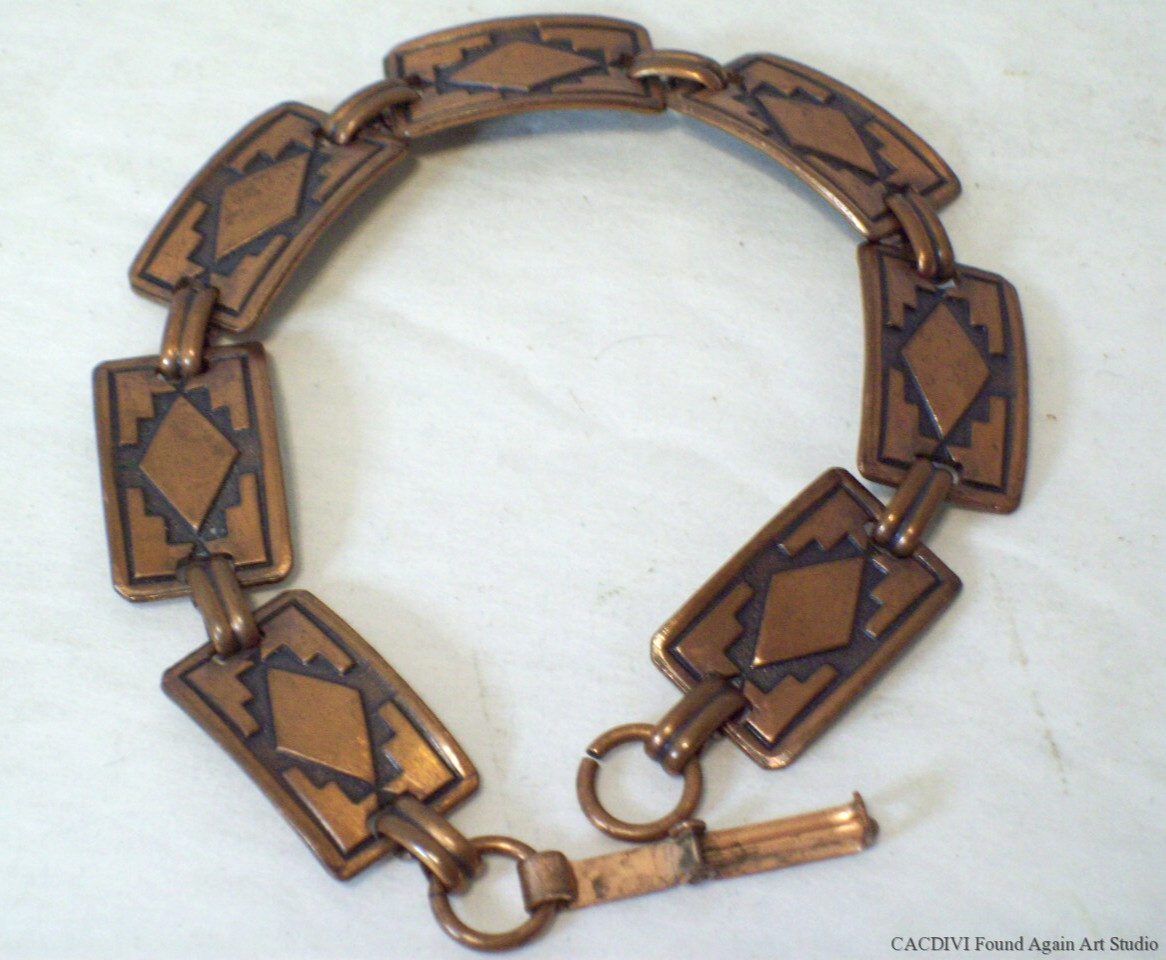 Vintage Southwestern Embossed Copper Panel Bracelet Tribal Style Design 7 1/2″