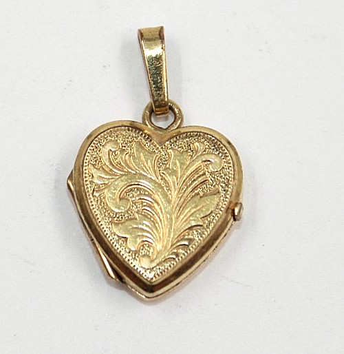 RG Germany A*D Rolled Gold Heart Picture Locket Etched Floral Motif