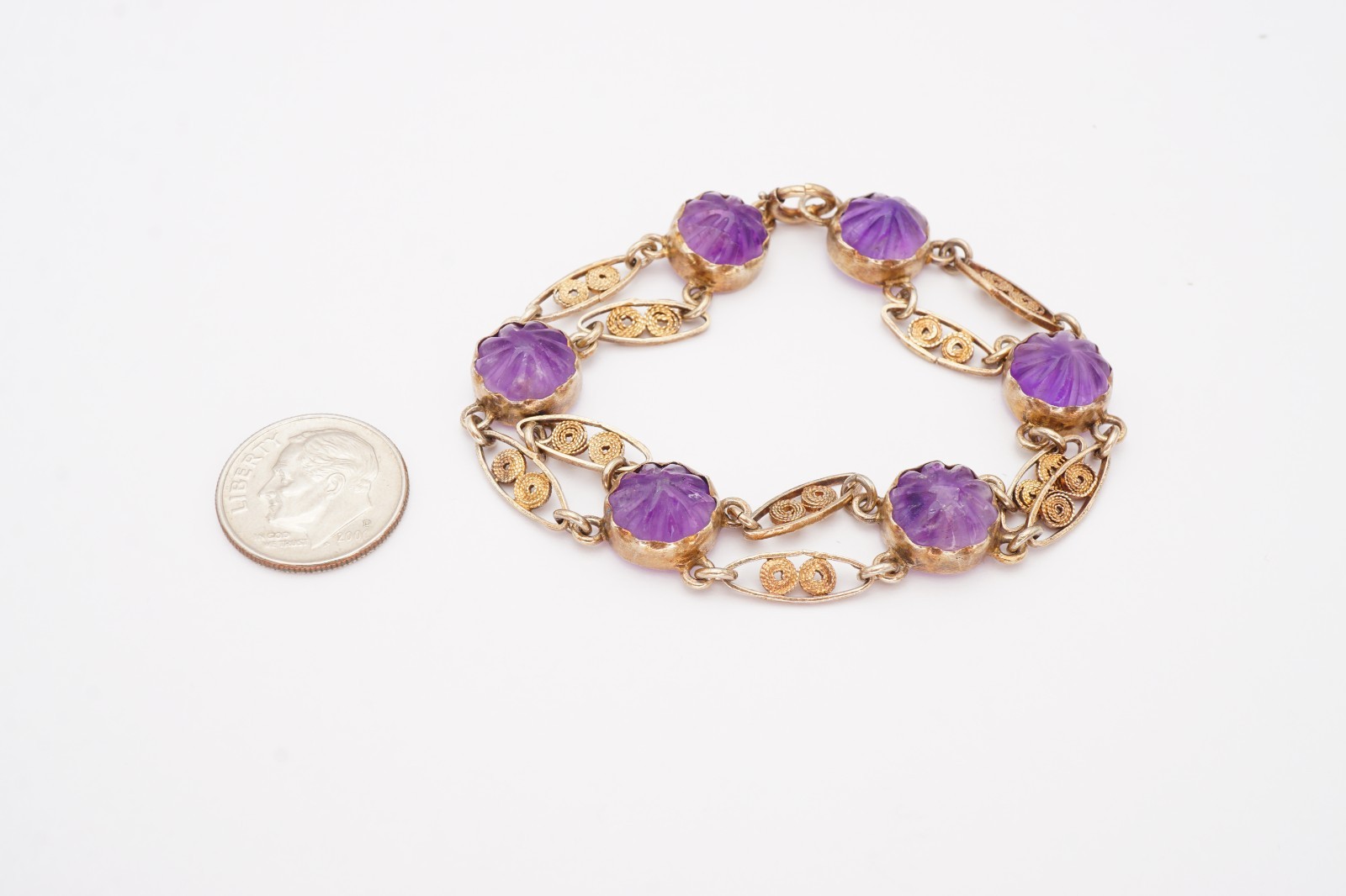 Vintage Gold Filled Amethyst Bracelet 7.5″
