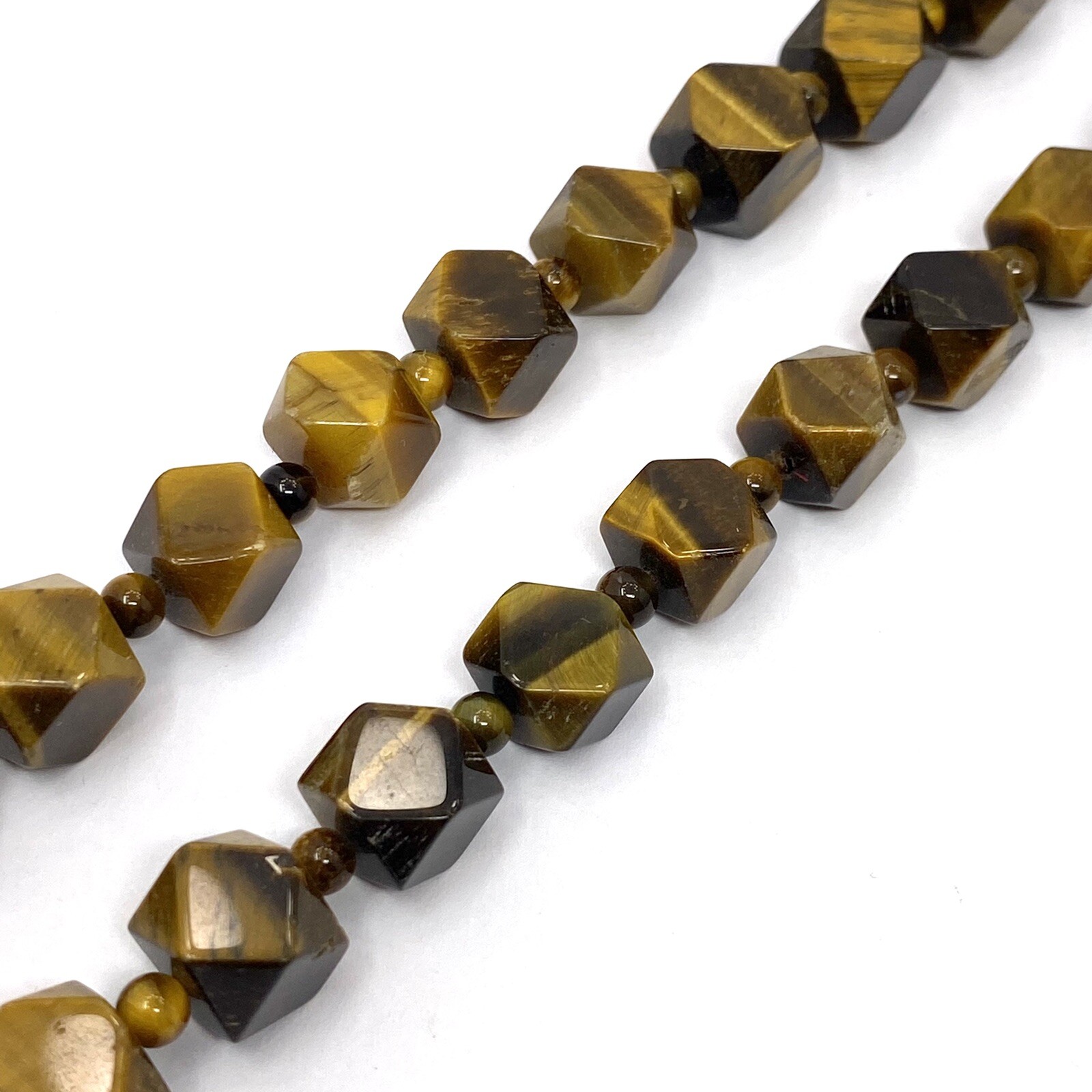 Vintage NATURAL Golden Brown TIGER EYE Necklace Geometric Cut Cube Beaded