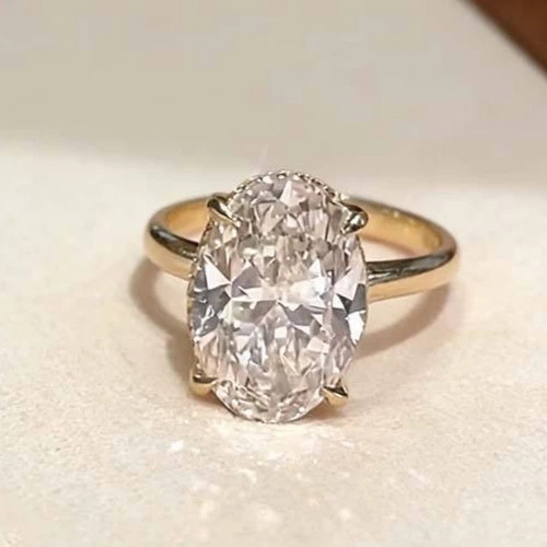 3.39CT Oval Cut White Moissanite In Pure 10K Yellow GoldFN Women’s Flawless Ring