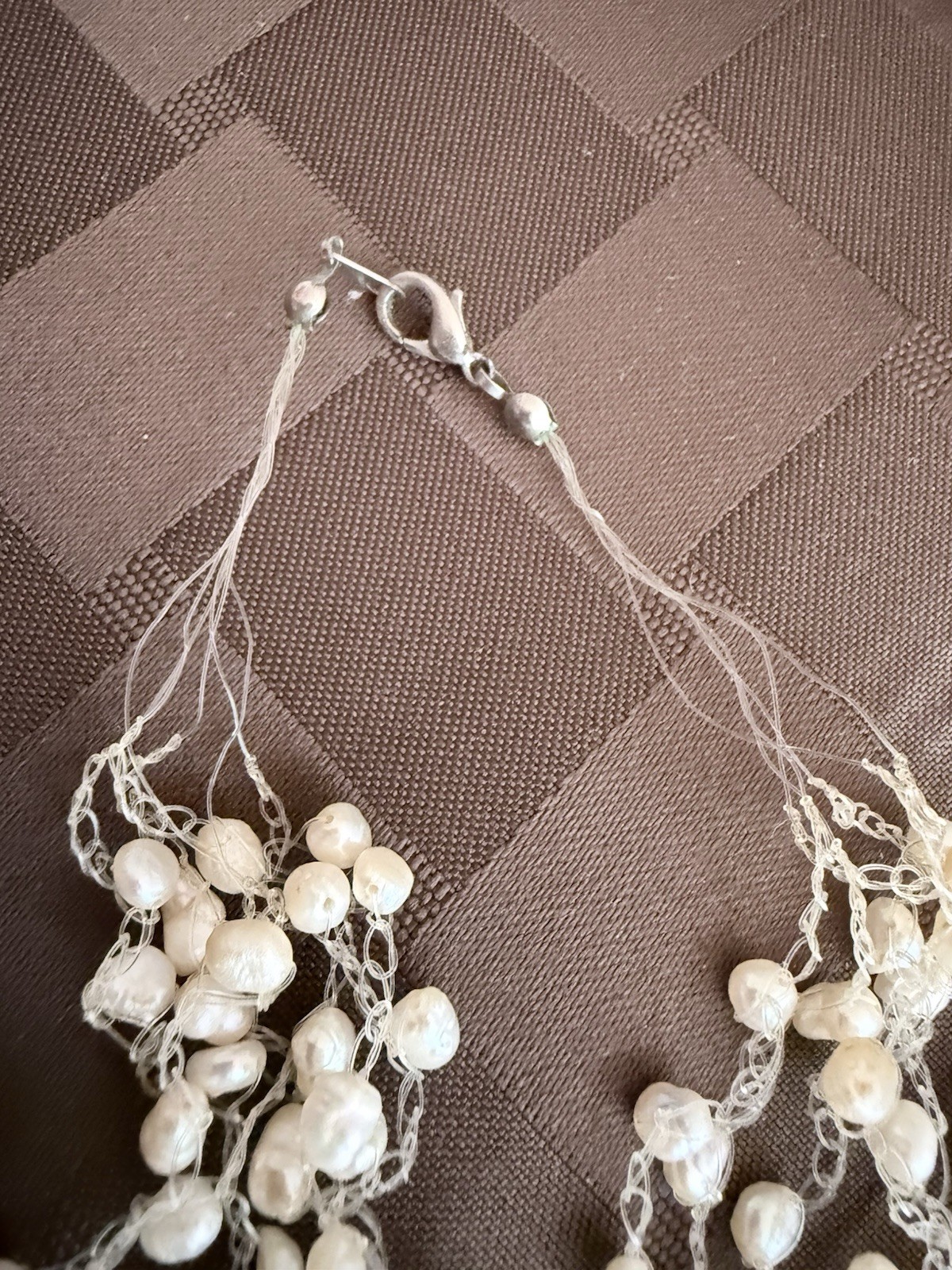 Vintage multi-strand floating pearl illusion necklace with freshwater pearls.