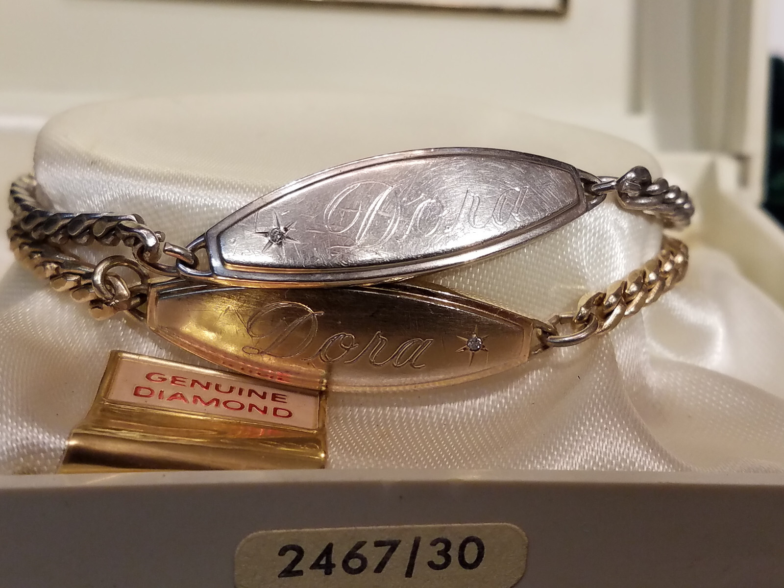 Lot Of 2 Identity Bracelet Speidel Diamond Accent Engraved ID Chain