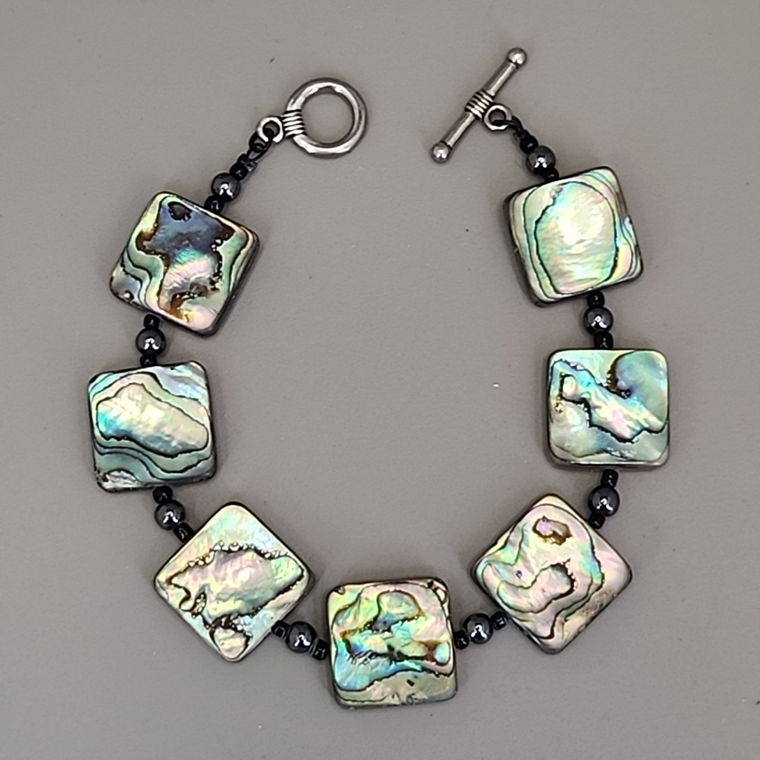 Abalone Bracelet Square Beaded 7.25″