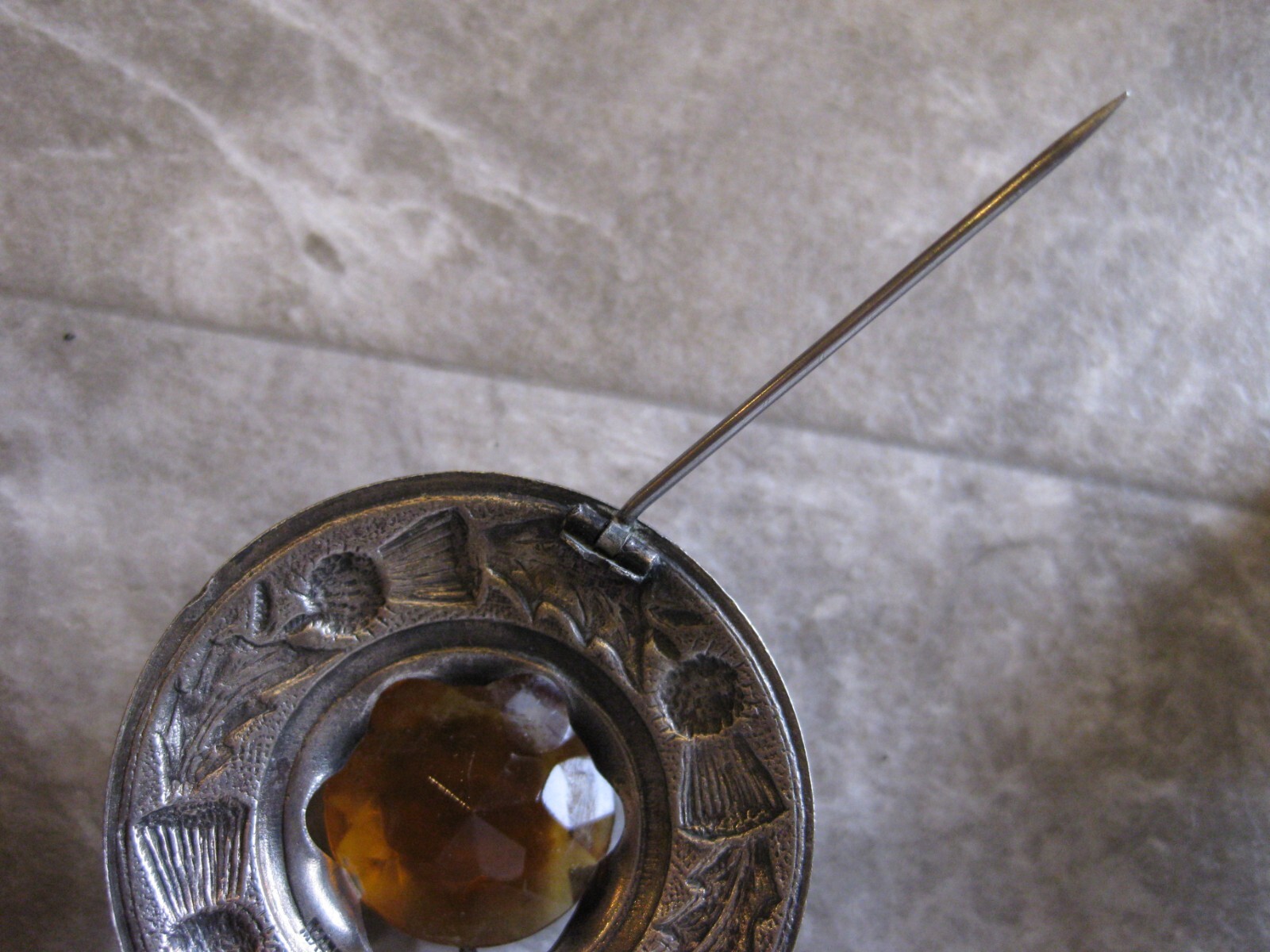 Antique Celtic Scottish Thistle Kilt Pin Brooch Citrine / Made in Great Britain