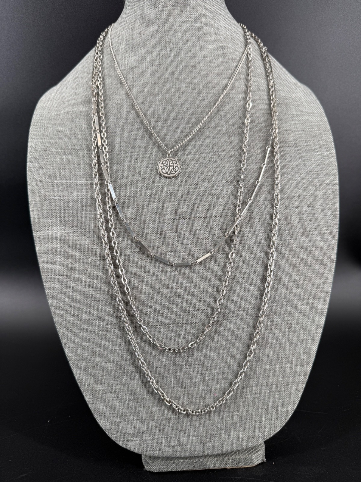 Vintage Silver Tone Layered Chain Statement Necklace Multi Strand MCM Retro