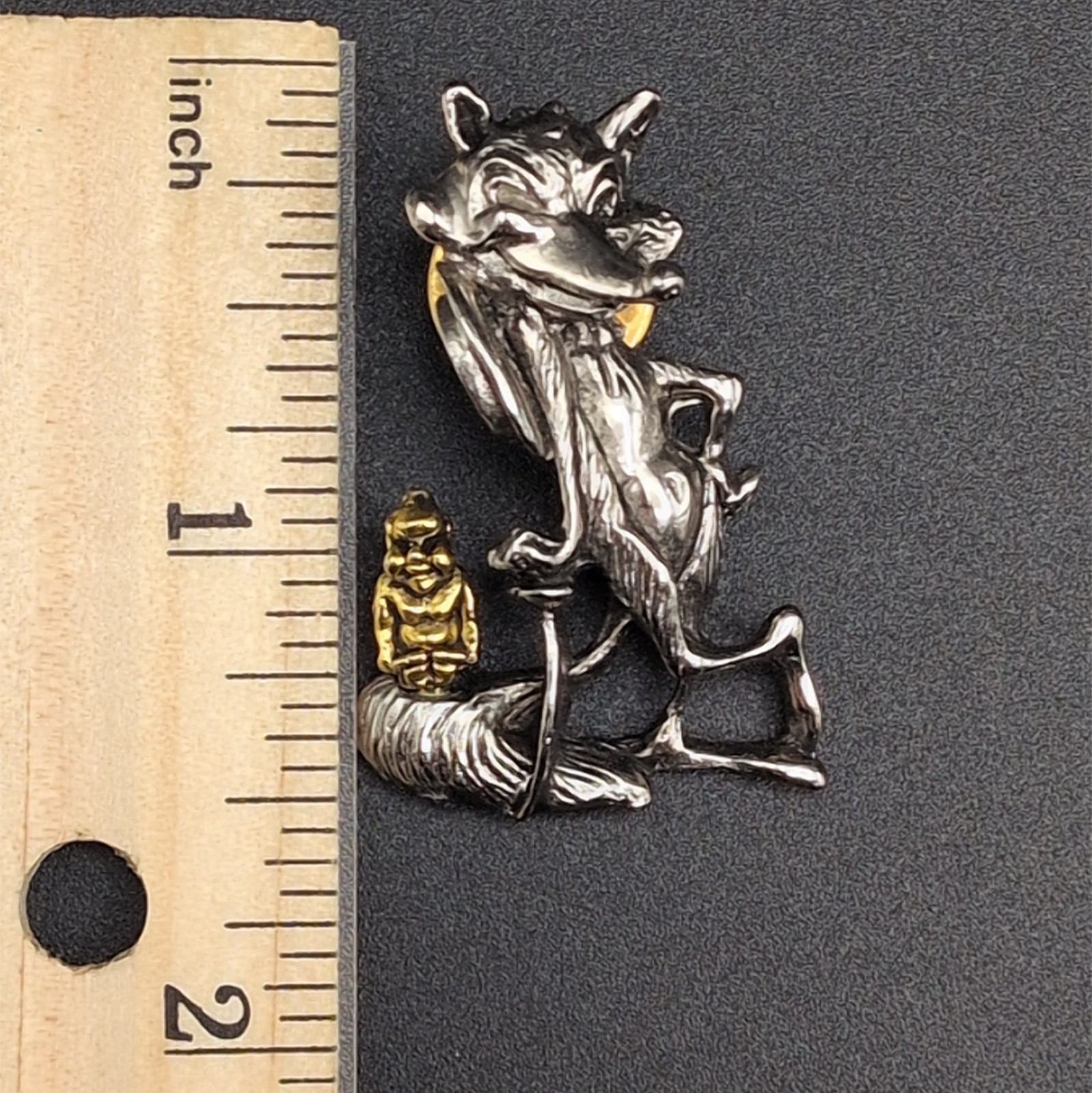 Vintage Pin Tie Tack Winking Cartoon Fox HL Libby RD 1984-85 Silver & Gold Tone