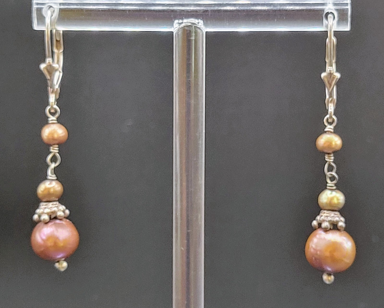 Vintage GOLDEN BROWN PEARL & Sterling Silver Earrings BOHO Ethnic GYPSY Pagan