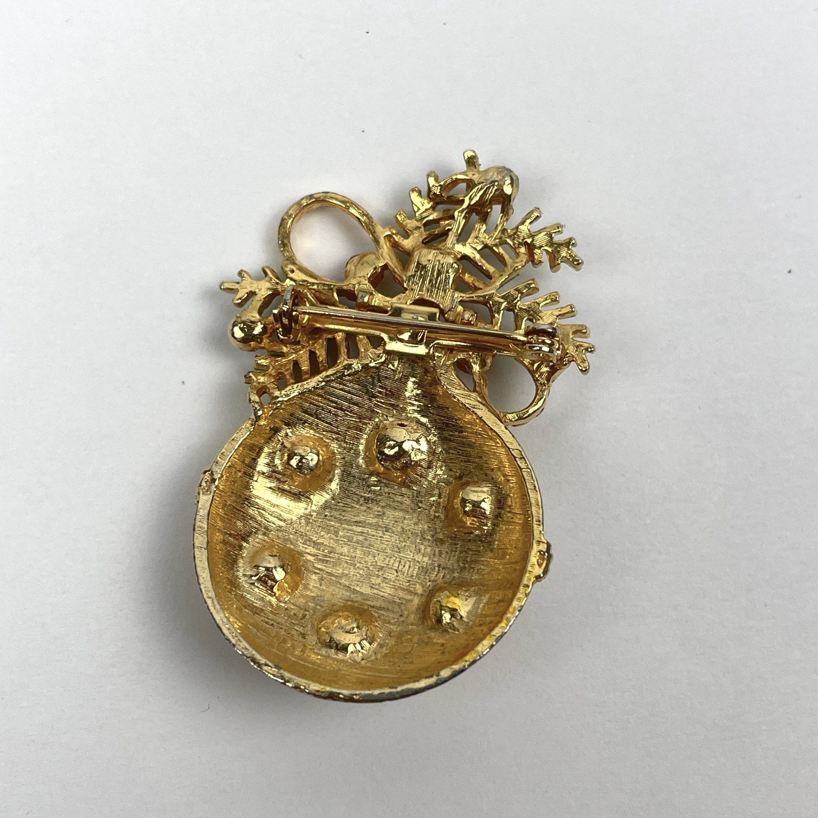 VTG Christmas Ornament Bulb Brooch Gold Tone Rhinestone Holly Holiday Pin