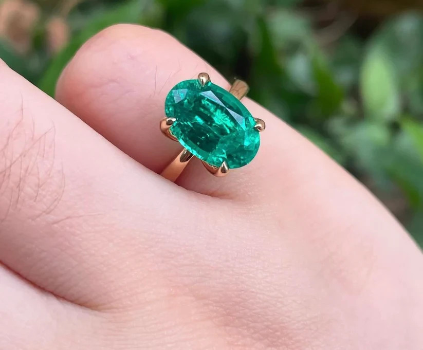 3.60 Ct Natural Emerald Art Deco Vintage Engagement Ring 14K Yellow Gold Over