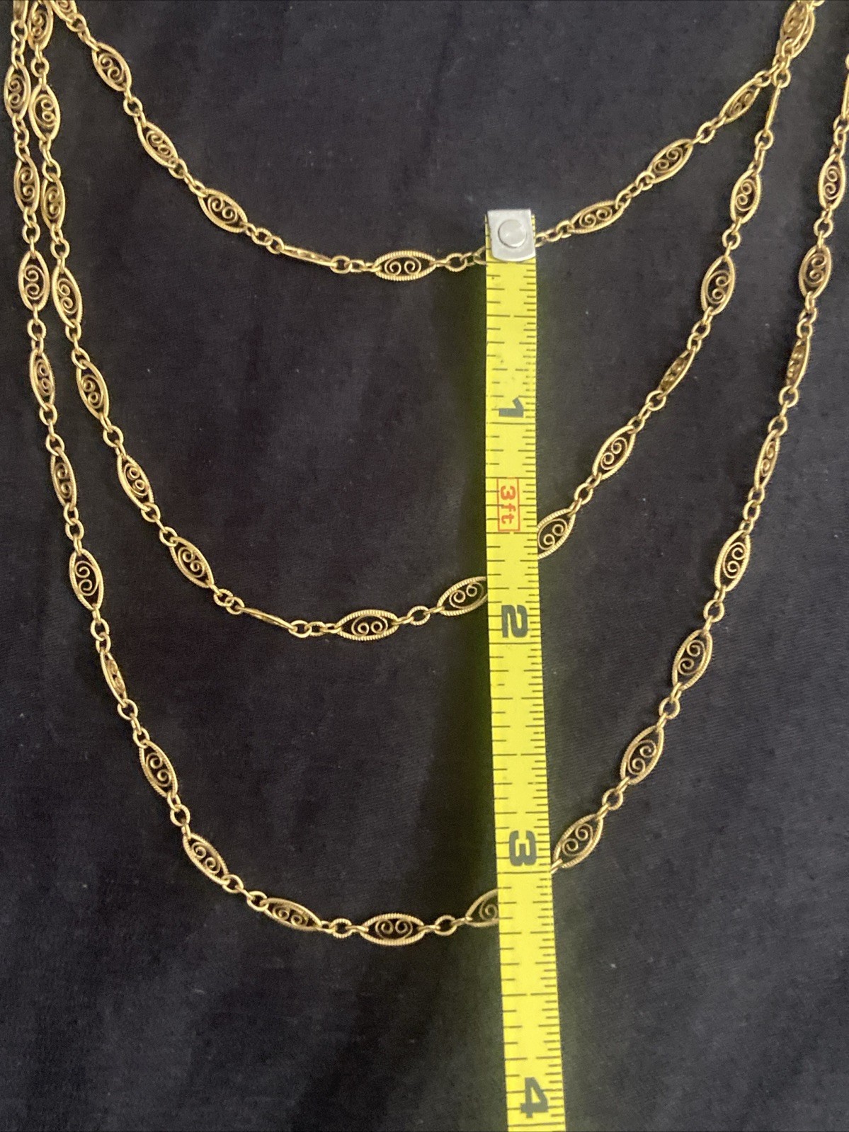 Vtg 14k Gold Vermeil Sterling Silver Triple Strand Filigree Link Necklace 19”