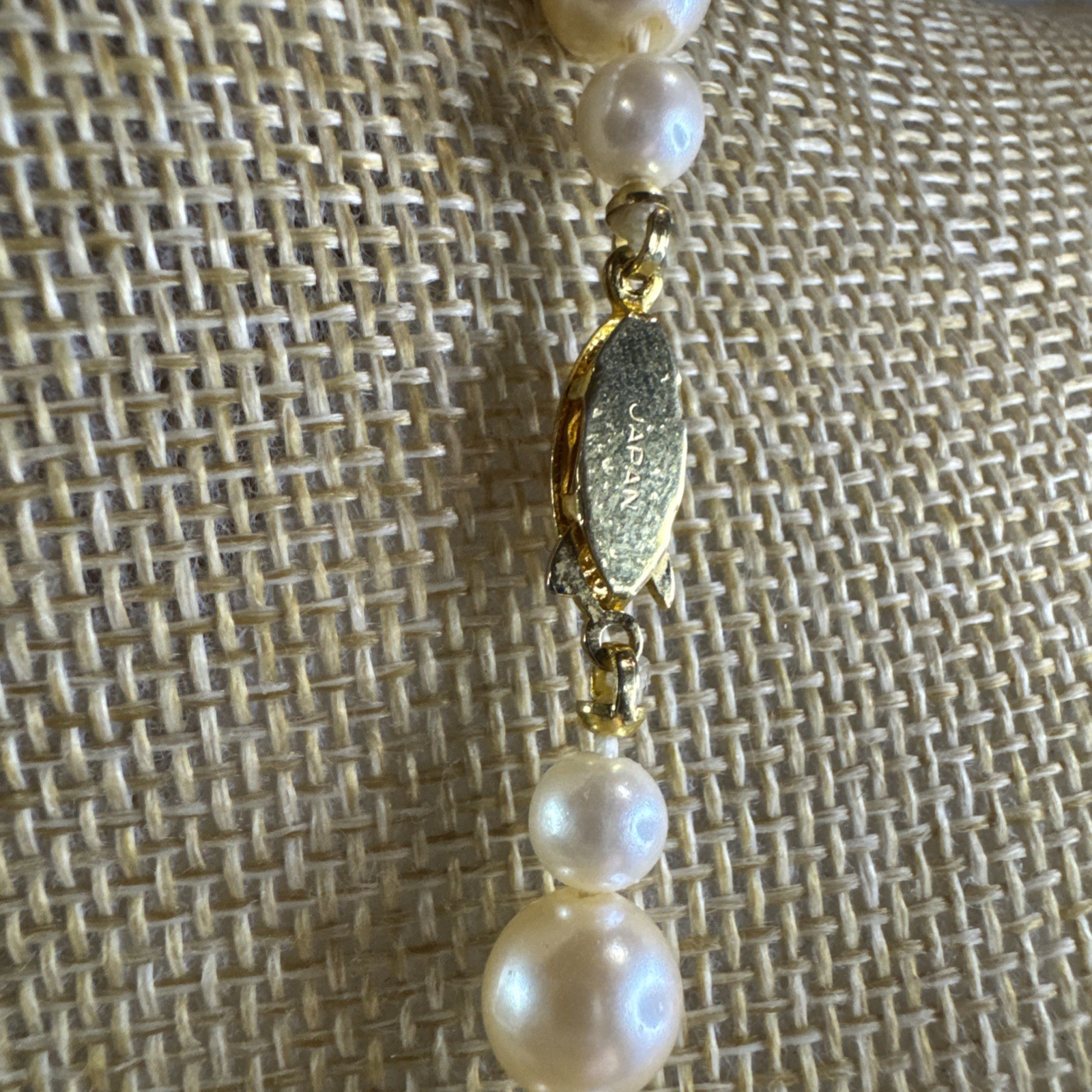 Vintage 30” Faux pearl glass individually knotted Necklace signed Japan