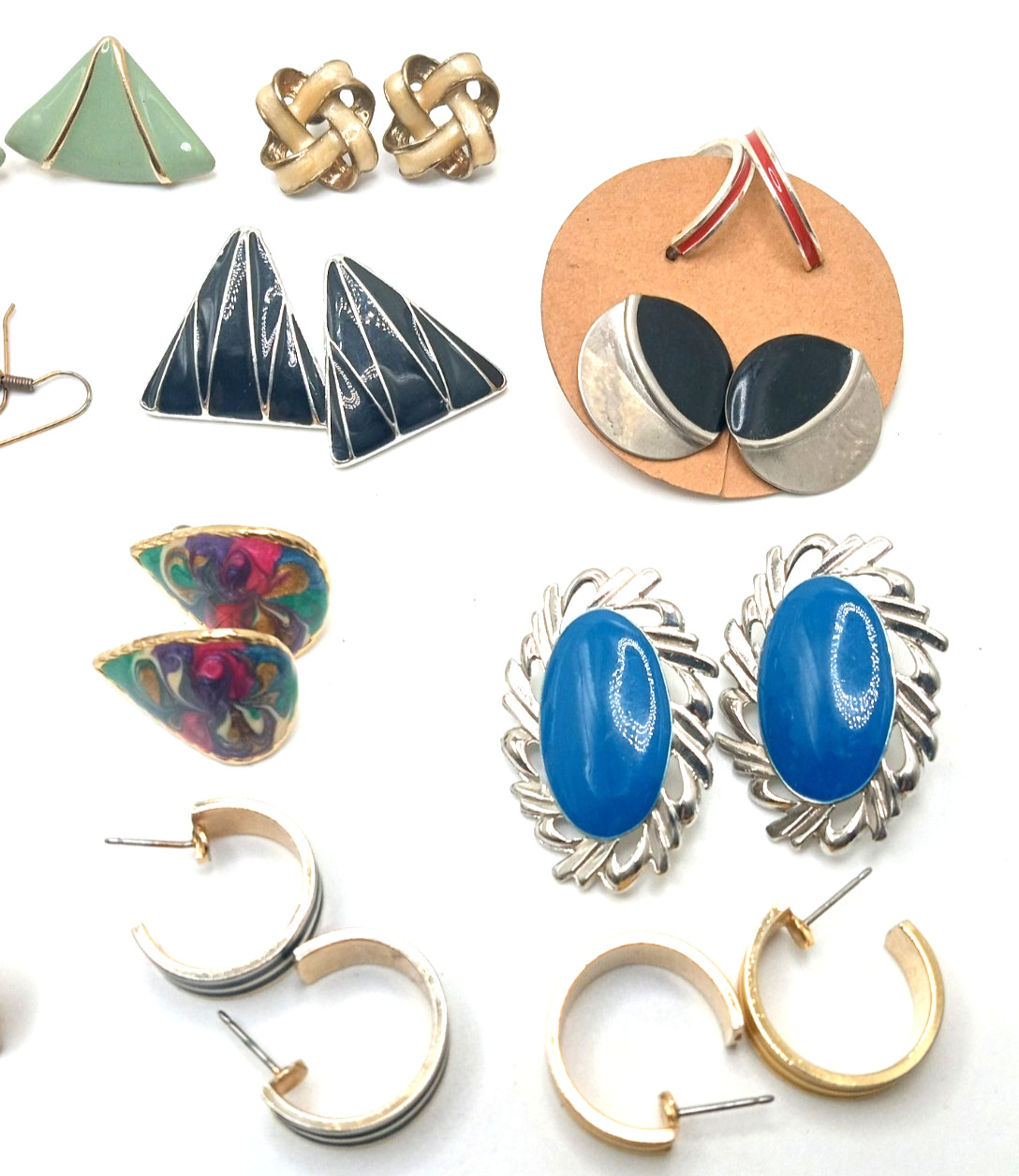Vintage Enamel Pierced Earrings 80’s & More Colorful Variety Lot of 64 Pairs