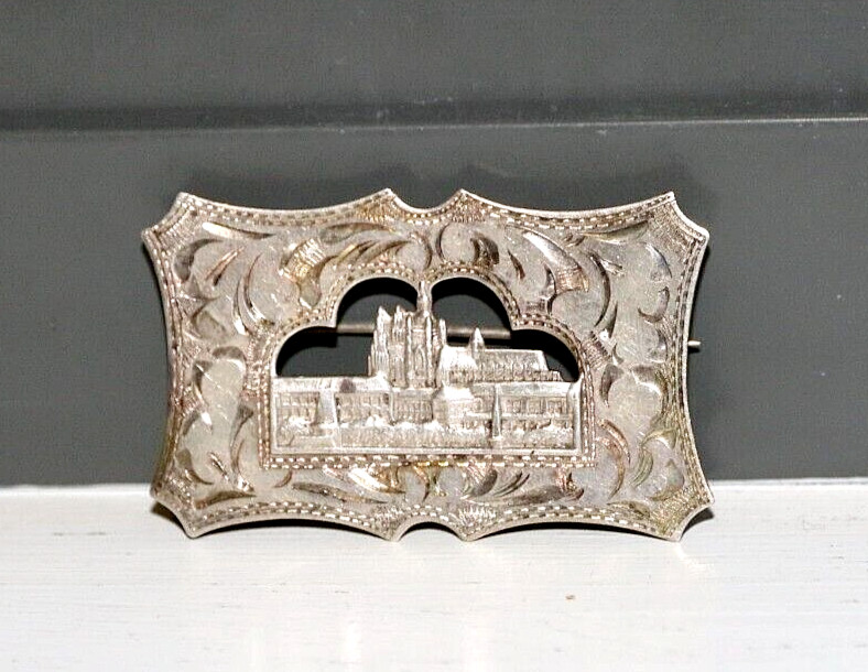 Art Deco SILVER ENGRAVED Rectangle BROOCH – PRAGUE CASTLE
