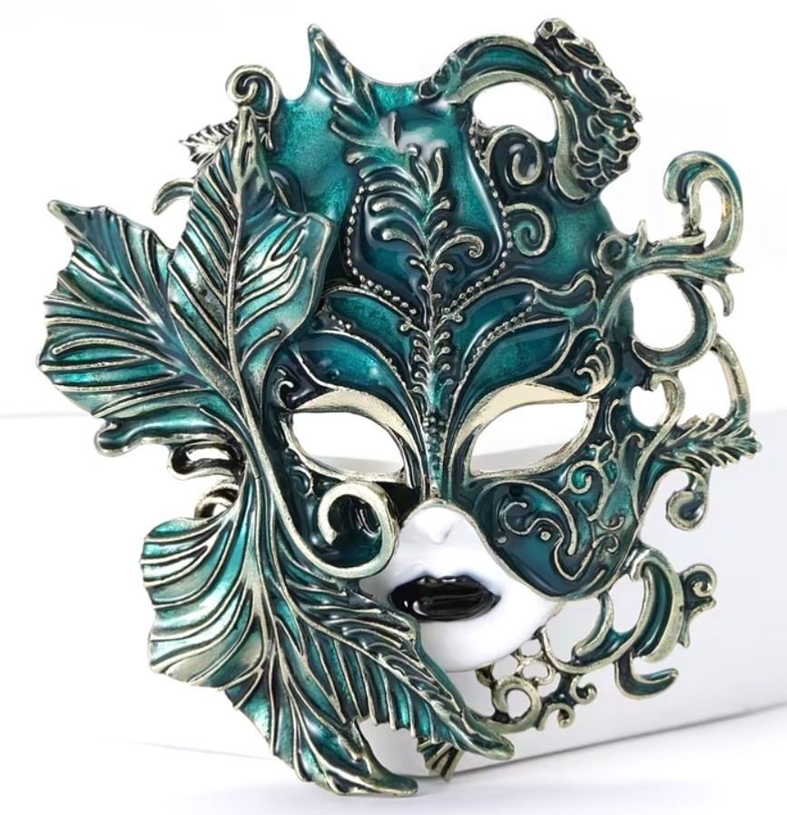 Brooch Vintage Enamel Mask Brooch – Zinc Alloy. W Loop to hang as Necklace