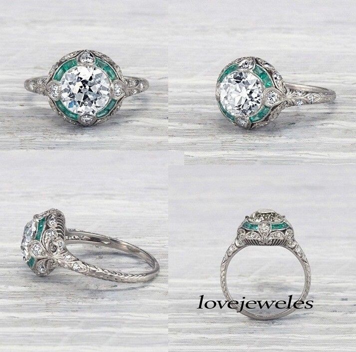 Art Deco Vintage 3CT Round Lab-Created Diamond Engagement Ring 14K White Gold FN