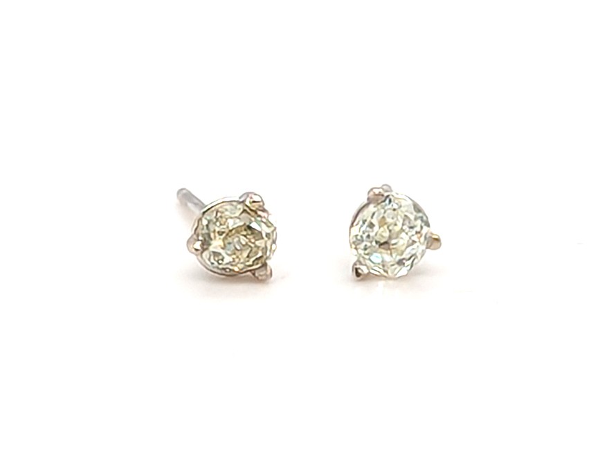 Victorian Mined Fancy Light Green Old Mine Cushion Diamond Stud Earrings 0.53ct