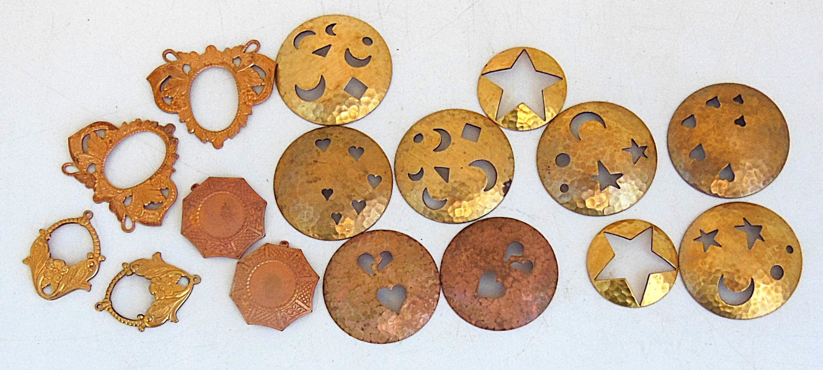 36 Vtg. Brass Findings, Stampings, Crafting in Assorted Shapes & Sizes