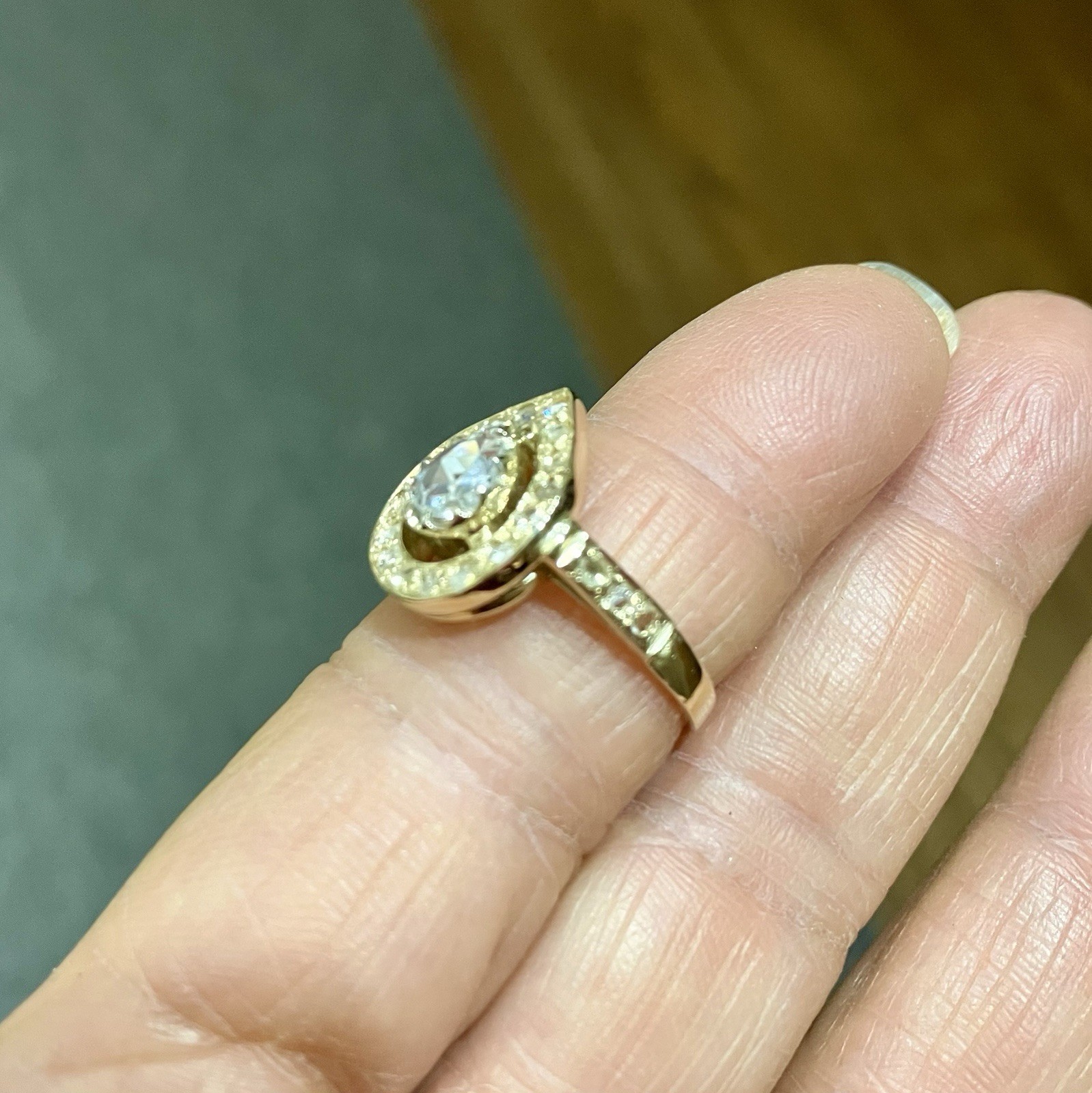 Vintage 14K Gold Rose-Cut Diamond Halo Ring