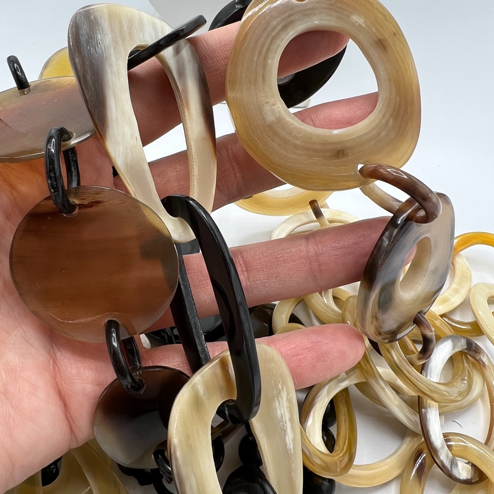 3 Natural Horn Necklaces Lot Organic Statement Black Cream Brown 26″ 36″ 44″
