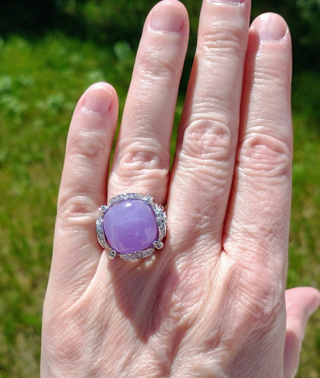 J Esposito Lavender Jade Ring 925 Sterling Silver CZ Accents Sz 8