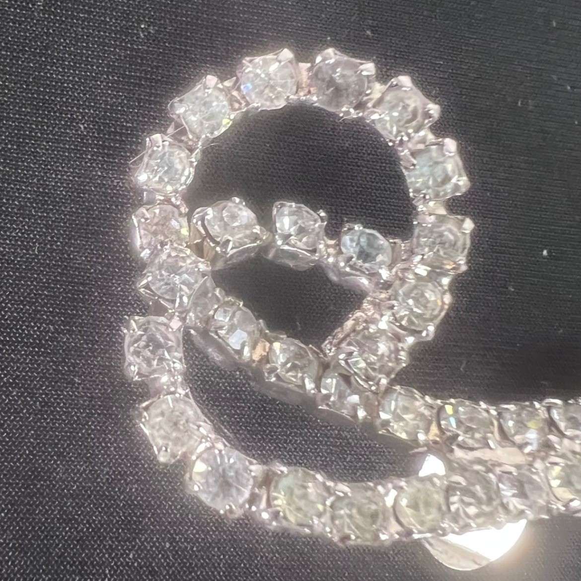 Vintage MUSI Clear Rhinestone Scroll Shoe Clips Silver Tone Pair Mid Century