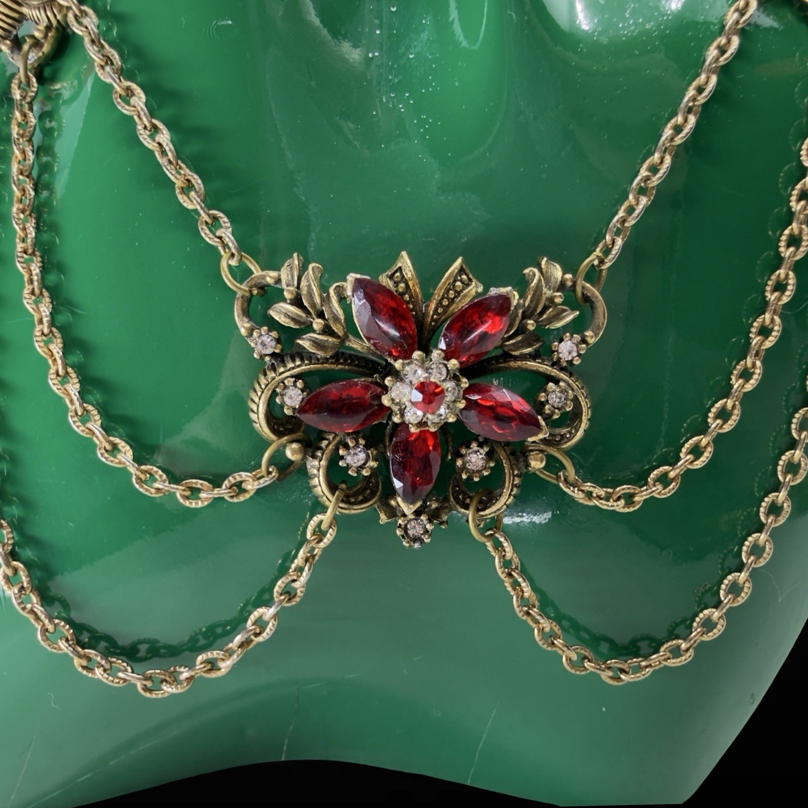 1940s Vintage SIGNED ✨ CORO ✨ Rhinestone Swag FESTOON Draped Chain Bib Necklace