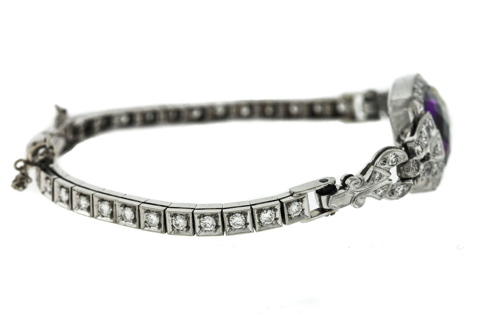 Antique Art Deco 6.88ctw Amethyst Diamond 14k White Gold Conversion Bracelet