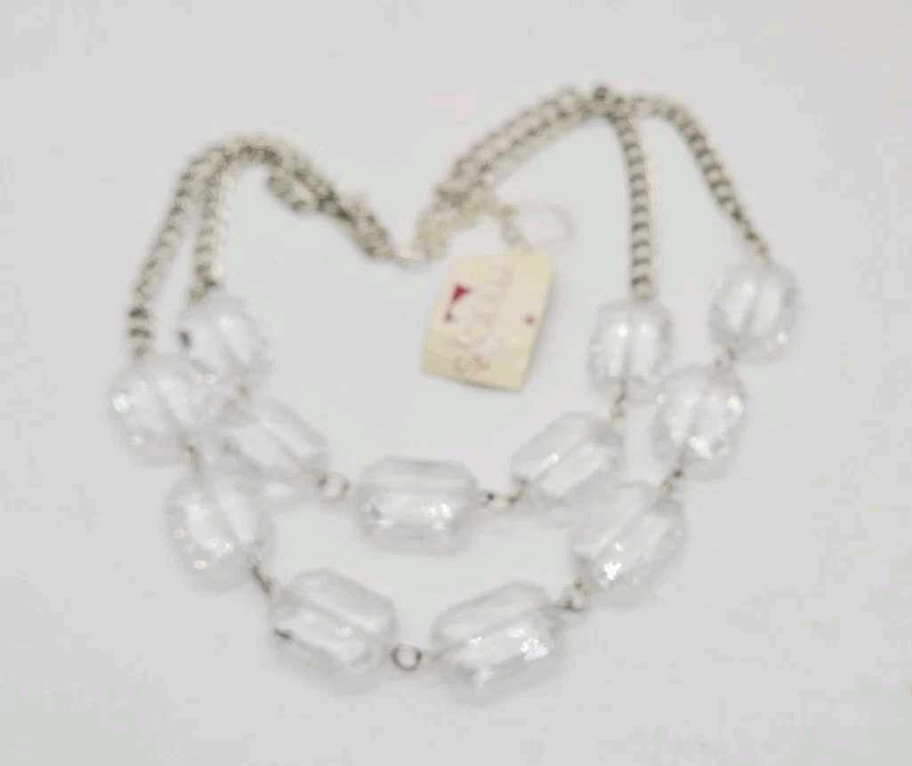 Clear Lucite Layered Necklace Silver tone Art Deco Link Chunky Macy’s 21 in