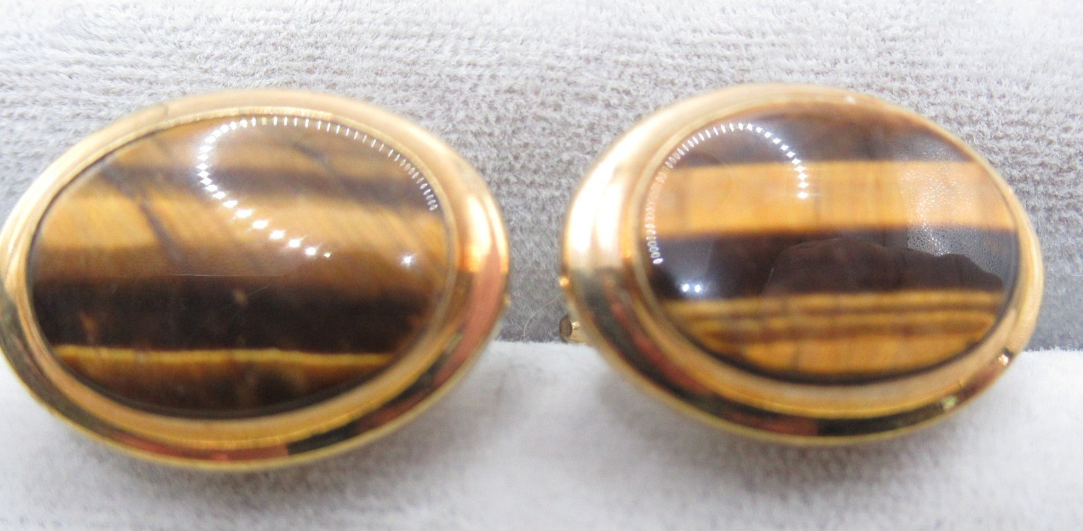 Tiger’s Eye Cufflinks 1/20th 14K Gold Filled Vintage Signed