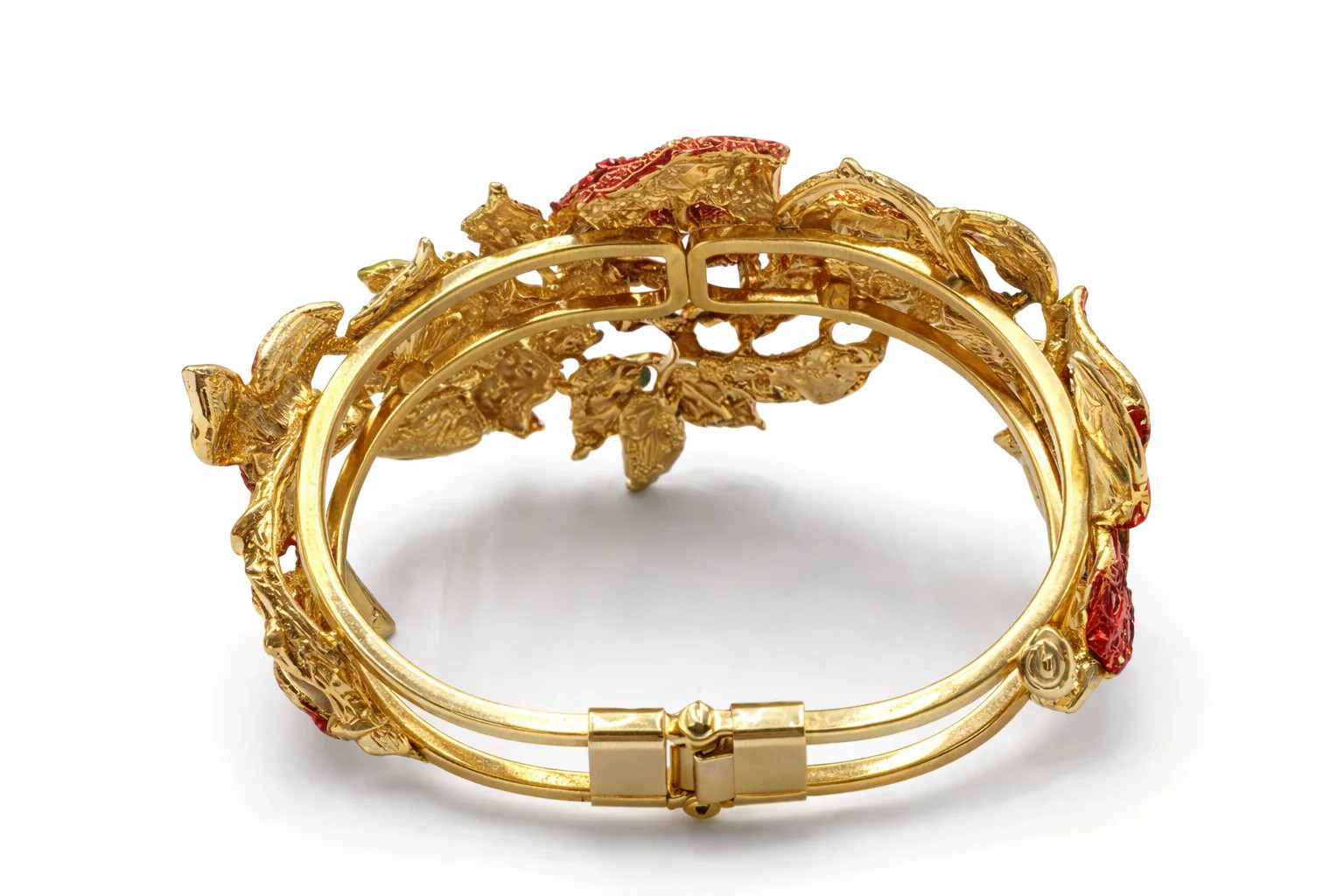Vintage Red Rhinestone Rose Necklace Bracelet Set Gold Tone Floral Statement Jew