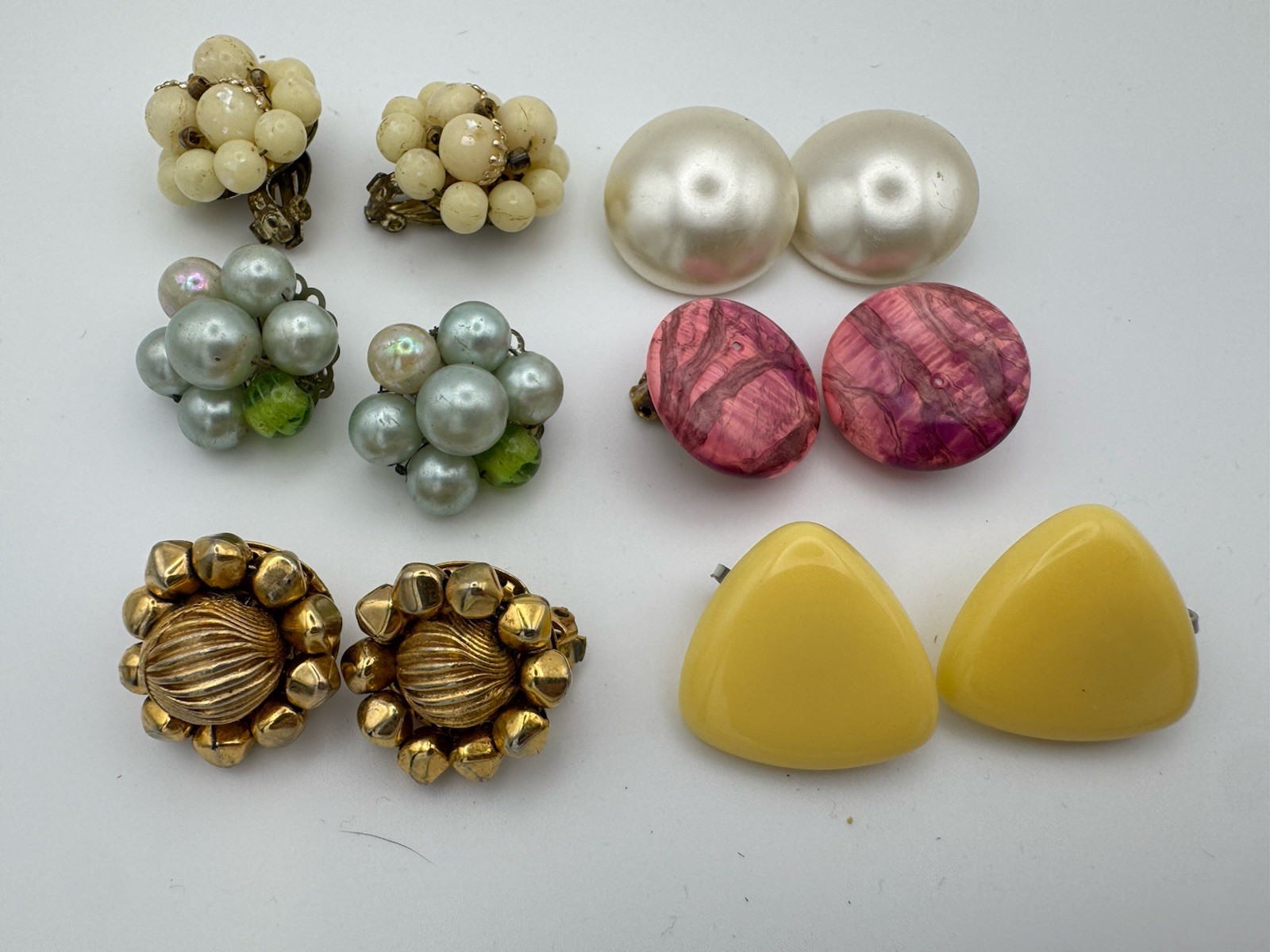 Vintage Clip On Earrings Lot Japan Hong Kong Pearl Cluster Retro 6 Pairs