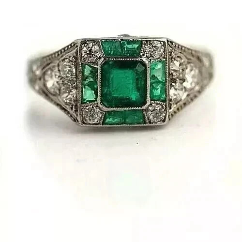 Elegant Art Deco Style Asscher Lab Created Diamond 925 Silver Engagement Ring