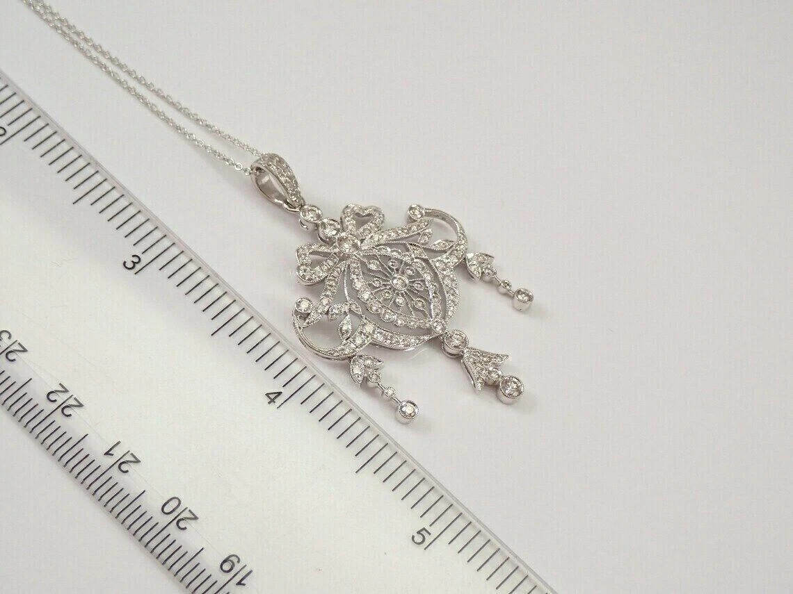 2.1Ct Art Deco Style Round Lab Created Diamond Wedding 14K White Gold FN Pendant