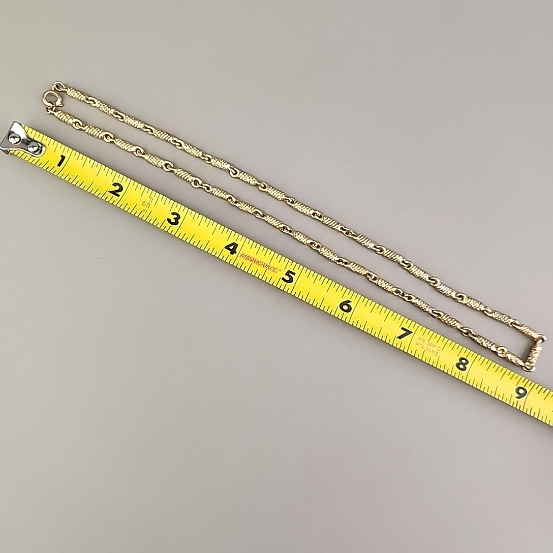 Vintage Bar Link Necklace Textured Gold Tone 18″