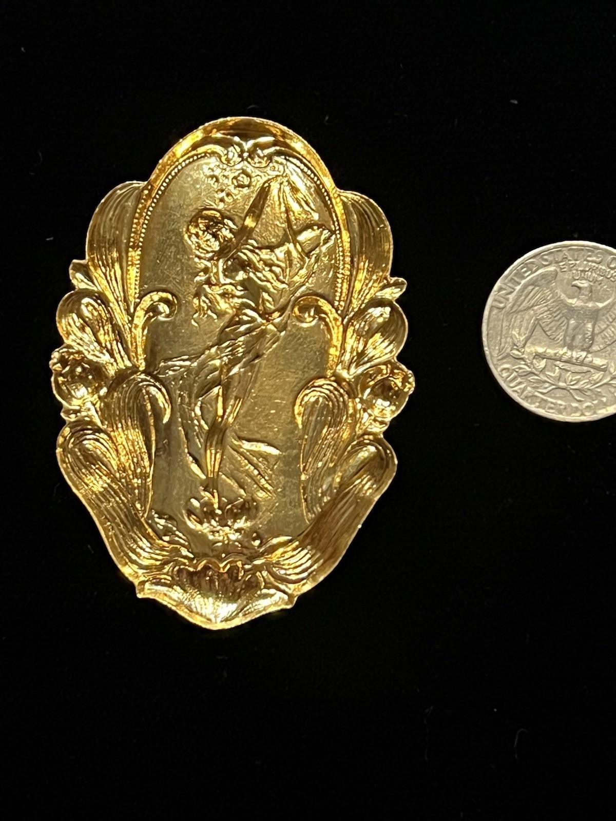 Large Vintage Gold Plated Brass Stamping for Jewelry Design NOS 22K Gold Plated