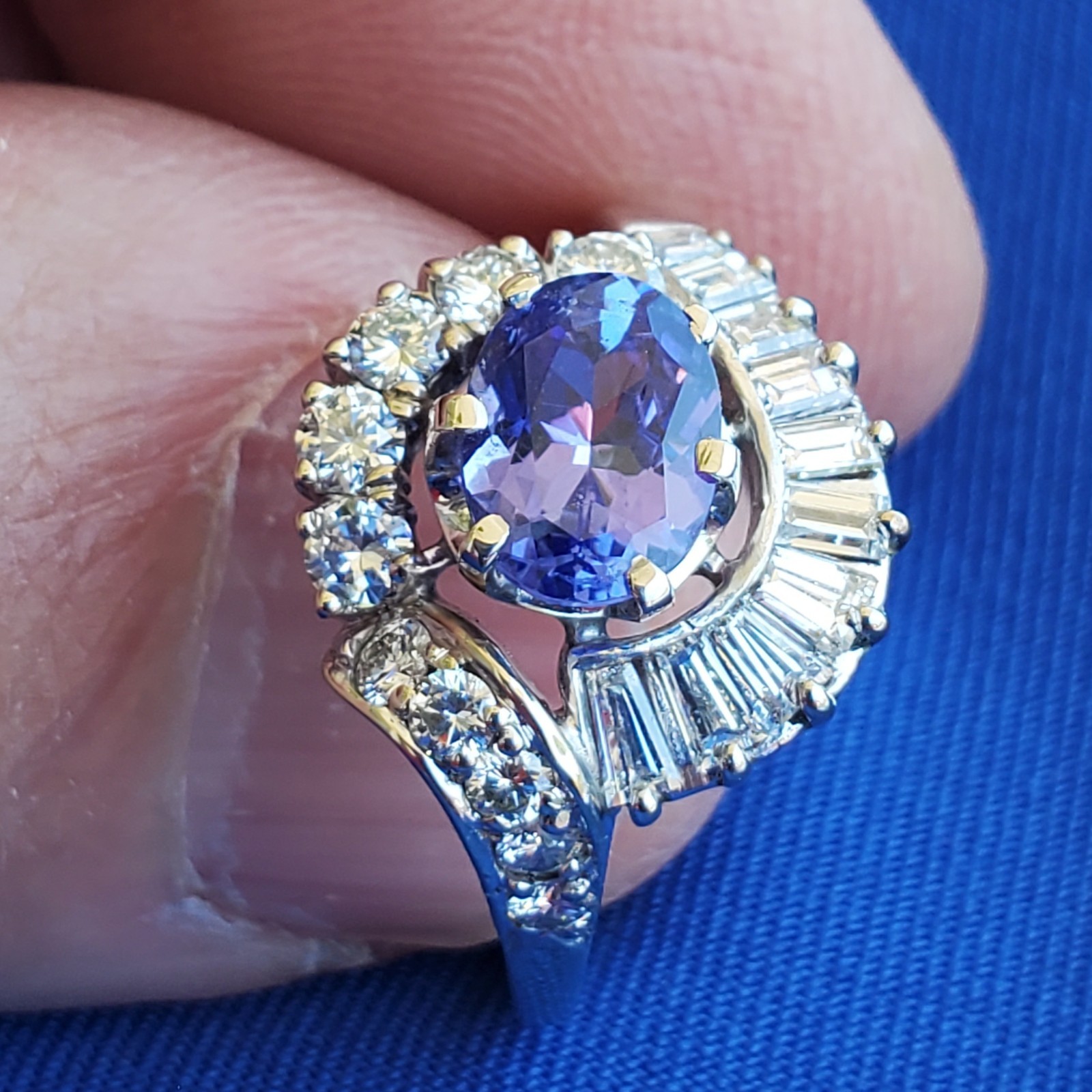Original EARTH MINED TANZANITE DIAMOND DECO Engagement Ring Solitaire 14K GOLD 7