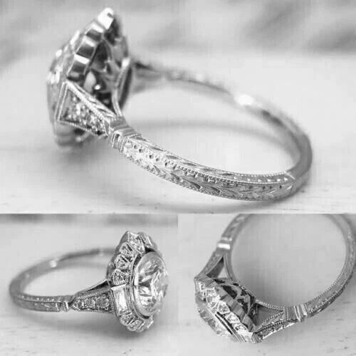 4Ct Vintage Art Deco Style Lab Created Diamond Engagement 14K White Gold FN Ring