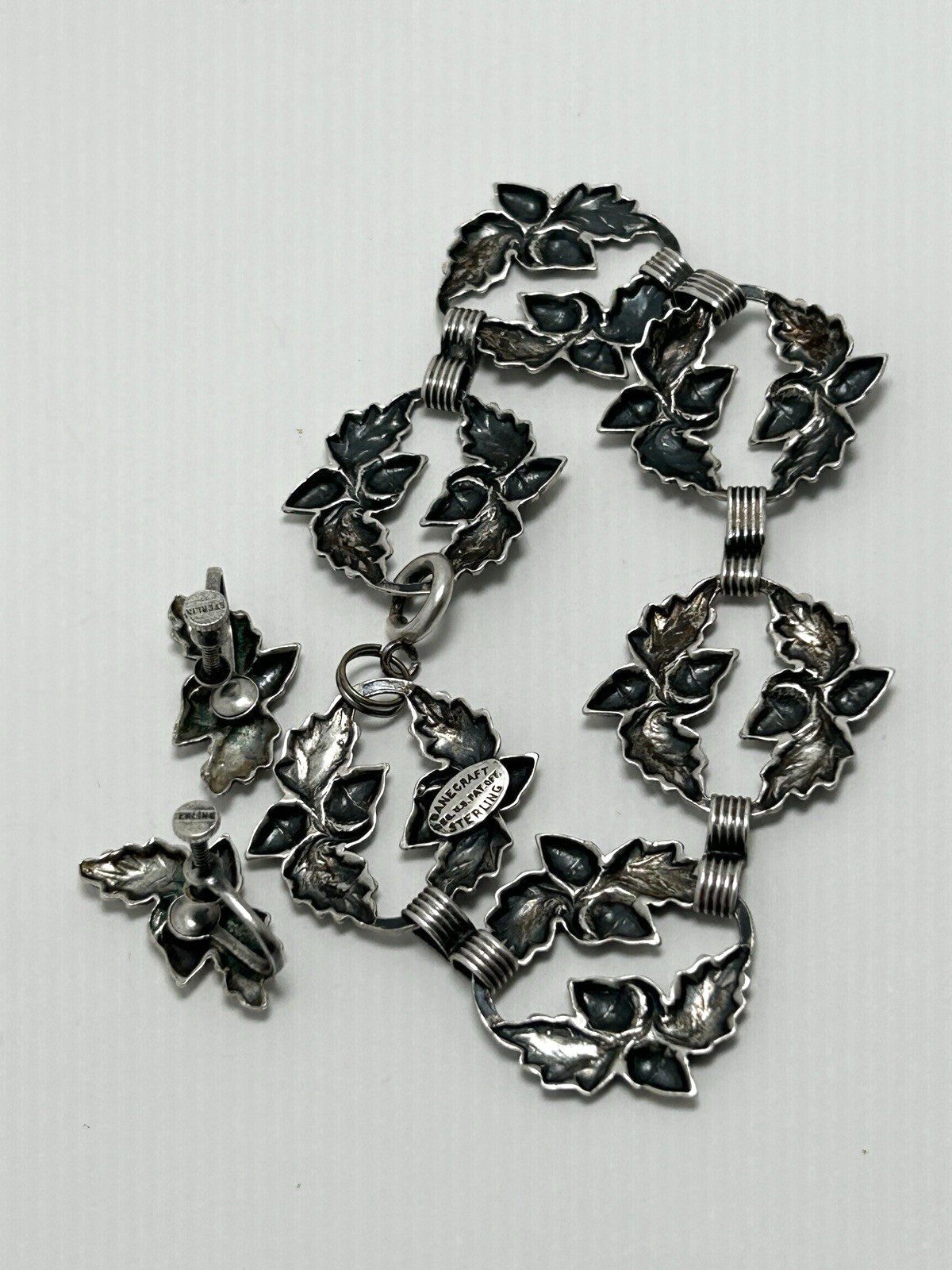 Vintage Danecraft Sterling Silver Acorn Oak Leaf Bracelet Matching Earrings Set