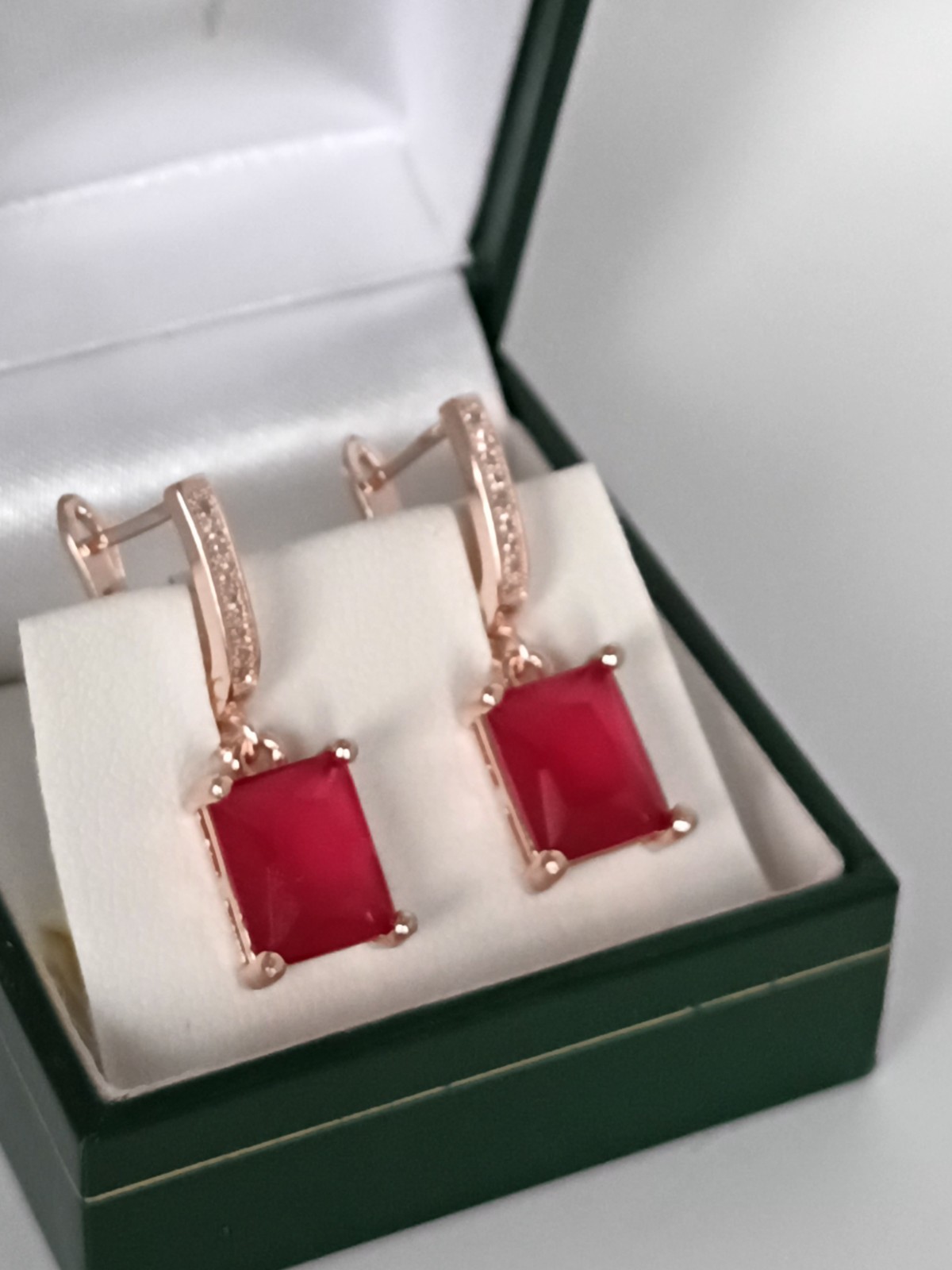 Vintage 1990-s 14 Ct Rolled Gold Ruby / Zircons Earrings-Tested for 585 RG