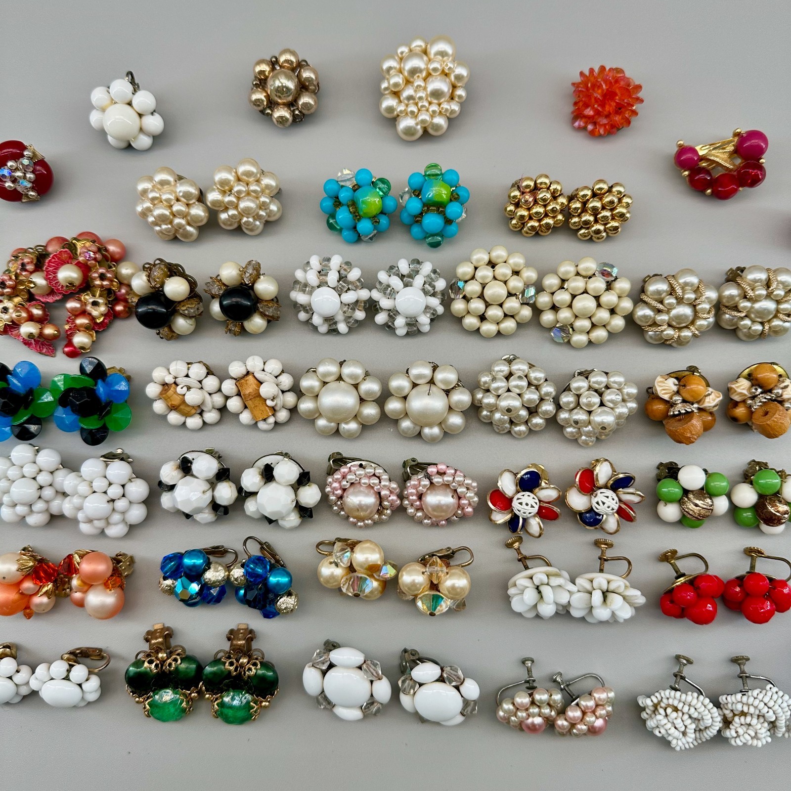 Vintage Cluster Clip On Earrings Lot Germany Hong Kong Japan 28 Pairs 14 Singles
