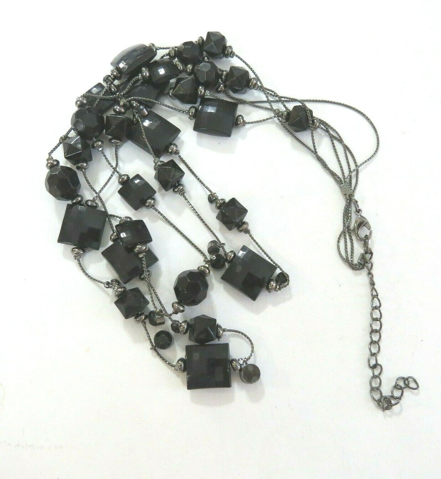 3 Strand Black Lucite Crystal Necklace 1.5 * 18 to 21 in