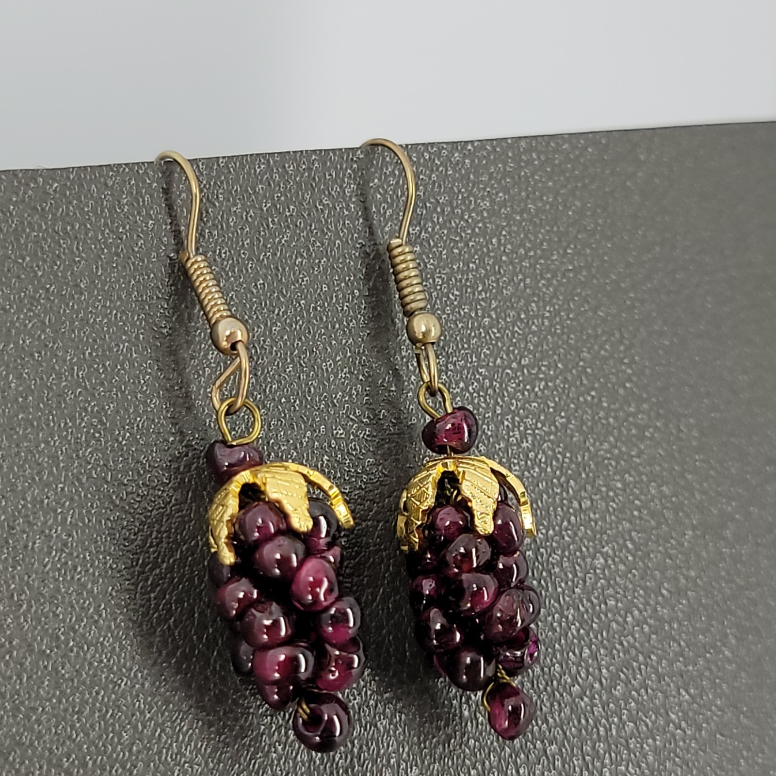 Vintage Genuine Garnet Grape Cluster Dangle Earrings 1.75″ Long