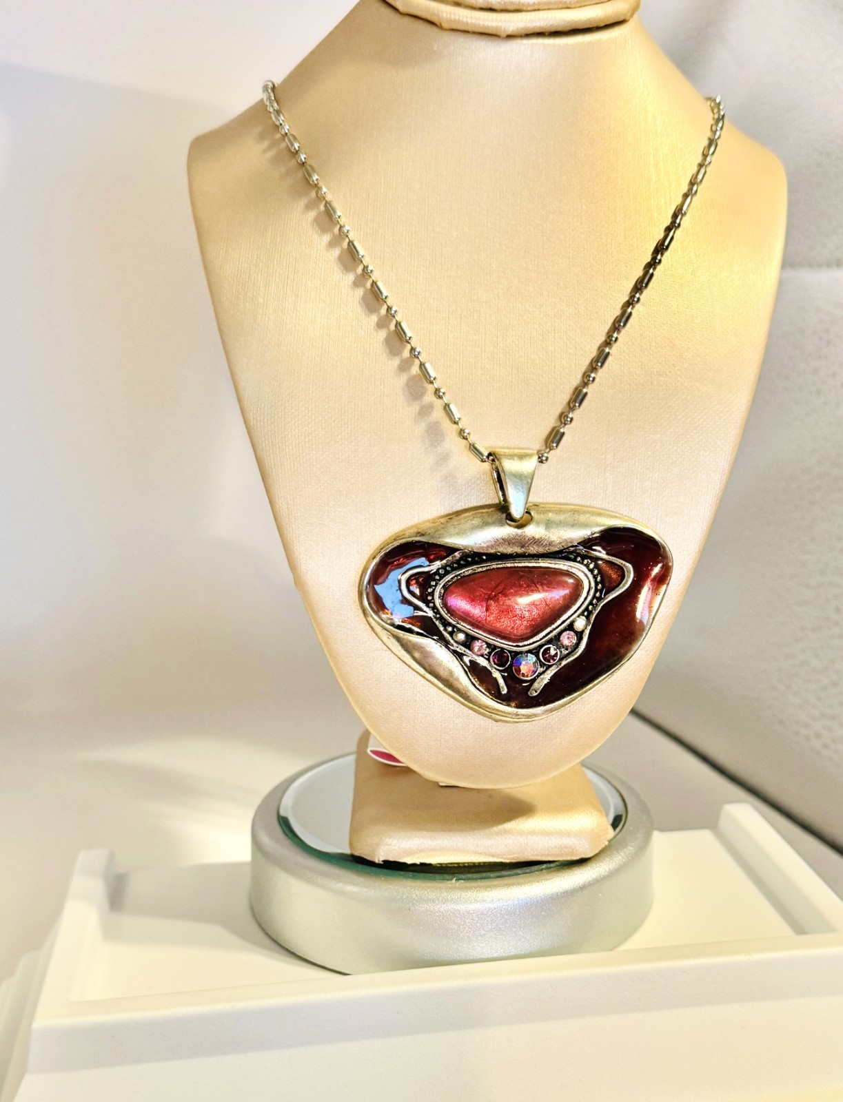 Vintage Unique Salvador Dali Technique Red Jasper 24″ Melt Down Pendant Necklace