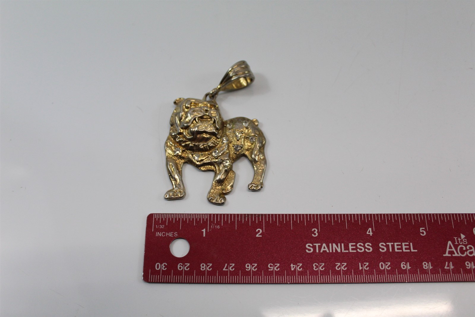 Bulldog Pendant Collectible Gold-tone Alloy With Clear Stones Vintage