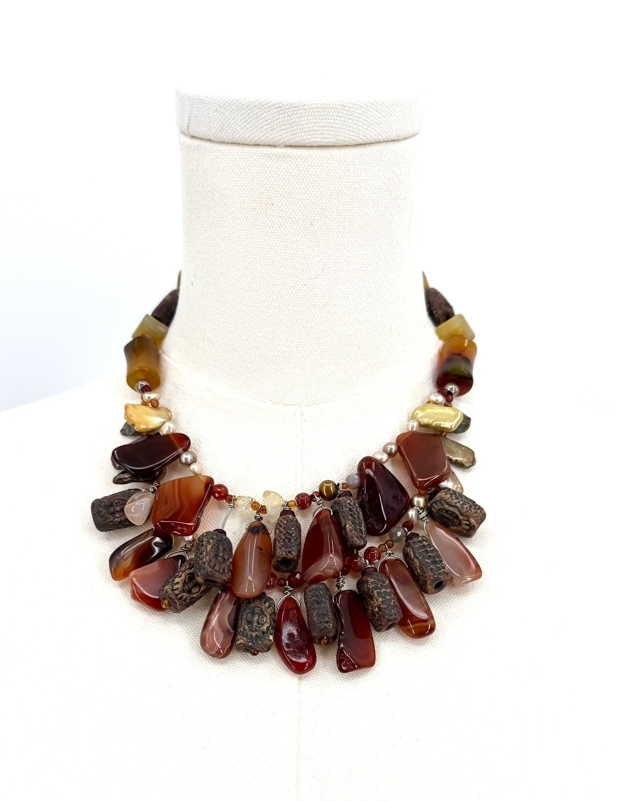 Vintage Artisan carnelian Agate Statement necklace