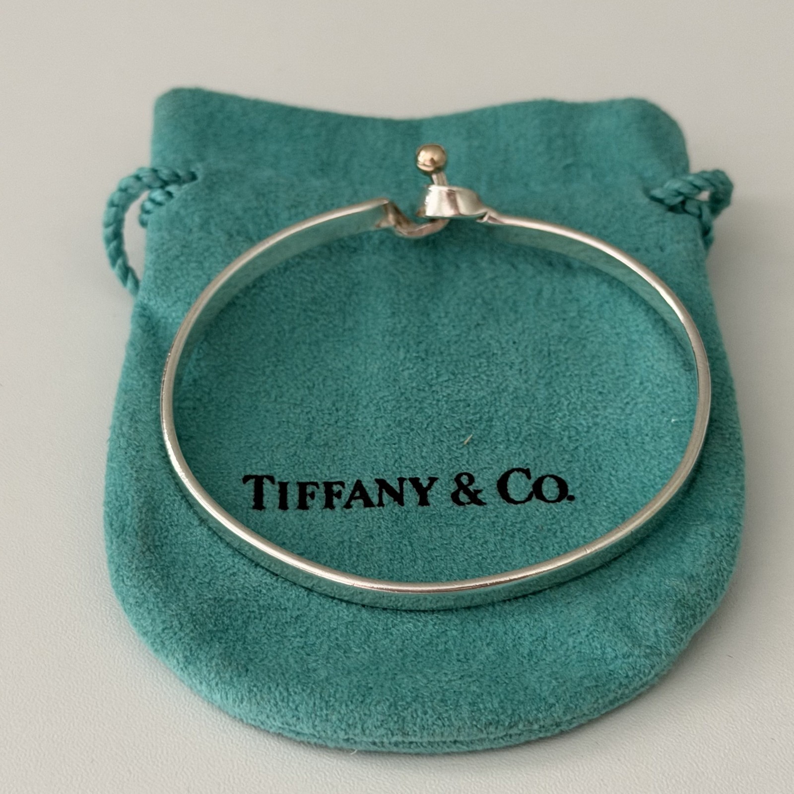 Tiffany & Co. Sterling Silver & 18K Gold Vintage Two Tone Hook Eye Bracelet 6.5″